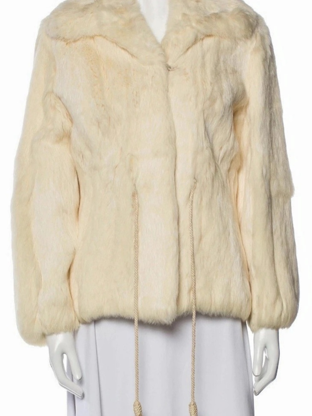 Vintage Jacques Saint Laurent Cream Fur Jacket — Plush Short Coat, Wide Collar